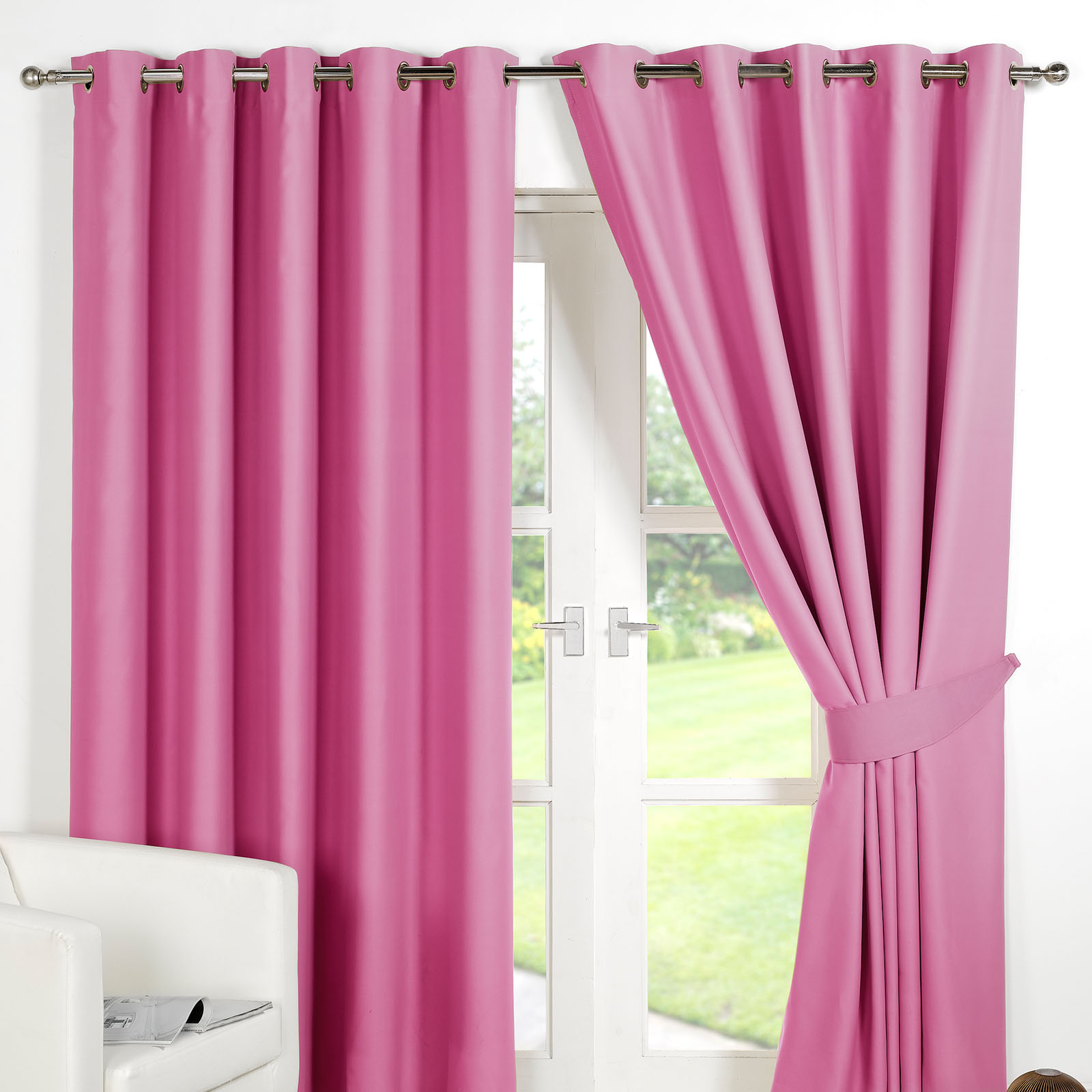 Striped Ring Top Lined Pair Eyelet Ready Made Thermal Blackout Curtains